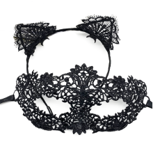 Schattige dames-/meisjeskostuum hoofdband met kattenoortjes, mysterieuze elegante zwarte kanten hoofdband met verstelbare linten, haarband in