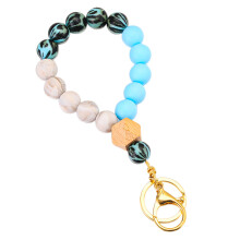 Bracelet porte-clés jonc, anneau de porte-clés élégant et fonctionnel en silicone avec détail en cuir, taille unique avec perle en bois, durable