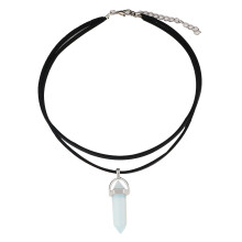 Colier tip choker cu lungime reglabilă, colier boho cu design de frânghie cu straturi duble, pandantiv cu pietre vindecătoare din cristal pentru
