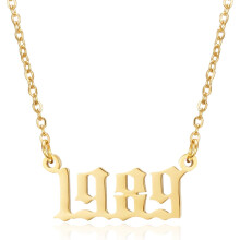 Collana porta-memoria, anno di nascita: ciondolo personalizzato in acciaio inossidabile, regolabile, placcato oro 18 carati, 19,68' + 2', senza