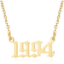 Collana porta-memoria, anno di nascita: ciondolo personalizzato in acciaio inossidabile, regolabile, placcato oro 18 carati, 19,68' + 2', senza