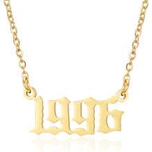 Collana porta-memoria, anno di nascita: ciondolo personalizzato in acciaio inossidabile, regolabile, placcato oro 18 carati, 19,68' + 2', senza