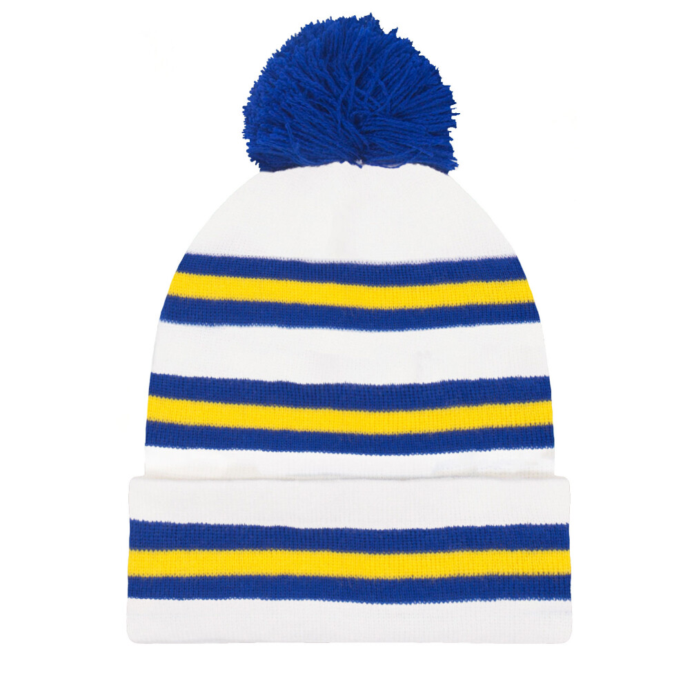 Fan Originals 3 Bar Football Bobble Hat Leeds Colours White Blue Yellow Blue,White,Yellow
