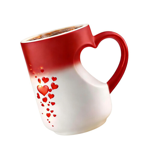 Heart Shaped Handle Ceramic Mug With Heat Transfer Print-Red