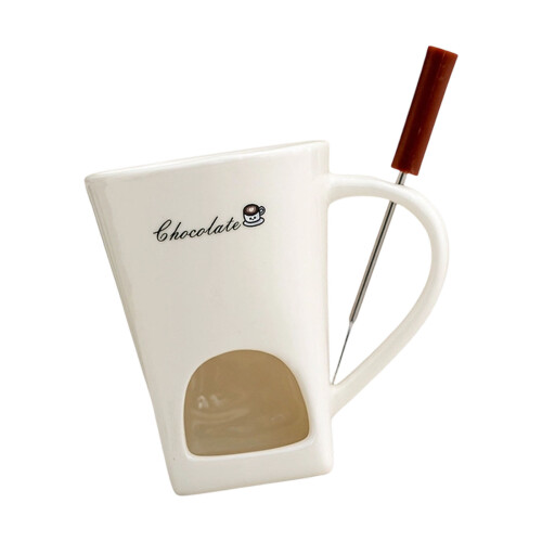 Ceramic Fondue Cup 130ml with Fork Set For Chocolate And-White