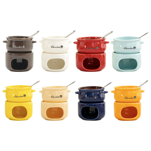 Ceramic Melting Pot With Fork For Chocolate Cheese-Coffee color 1