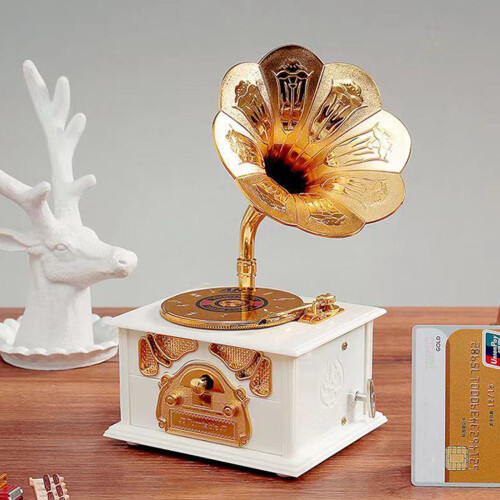 Nostalgische Grammofoon Muziekdoos Handslinger met Lade-Wit 2