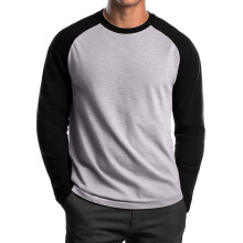 Shirt Men Long Sleeve Colorblock Baseball Tee Casual-Gray XL