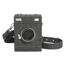 Shell Lock Camera Bag Retro Crossbody Adjustable Strap-Gray