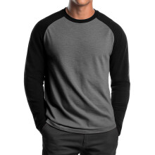 Shirt Men Long Sleeve Colorblock Baseball Tee-Dark Grey XXL