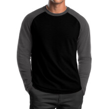 Shirt Men Long Sleeve Colorblock Baseball Tee Casual-Black XXL