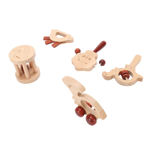 5 Stück Holz Rasselset Beißspielzeug