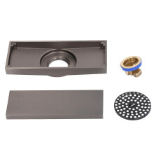 Linear Shower Drain, Gravity Spring Design, Durable And Exquisite Full Copper 304 Stainless Steel Drain, Well Equipped With Removable Hair Filter