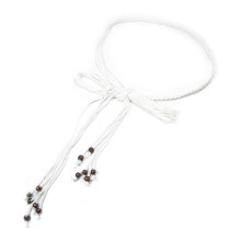 Women's Bohemian Braided Beaded Thin Waist Cord Self-Tie Belt - White