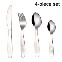 Children's cutlery set 4-piece set, children's cutlery stainless steel, suitable for children over 3 years old, polished, dishwasher safe