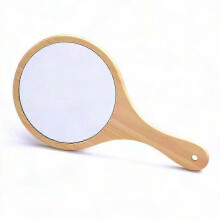 Vintage Wooden Hand Mirror with Handle for Women 30cm