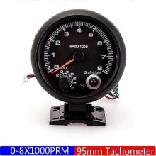 7 Color LED 95mm Tachometer with Silver Cup Holder Pointer Tacho Gauge 0-8X1000 RPM Meter for 4/6/8 Cylinder Gasoline Car 12VBlack SZRH A-GB