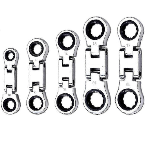 5-Piece Flex- Stubby Ratcheting Combination Wrench Set, Mini Wrench Set, Double Box End Flex-, Mini Spanner Set Edition 528
