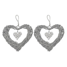2Pcs Heart-Shaped Rattan Twig Wreath Wall Decor Farmhouse Wedding Hanging Ornaments hwy