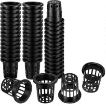 100 Pack 1.77 Inch Net Cups Slotted Mesh Wide Lip Filter Plant Net Pot Bucket Basket for HydroponicBlack SZRH A-GB
