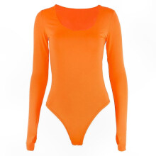 Long Sleeve Slim Fit Bodysuit for Women - Dance Leotard in Orange (Medium)