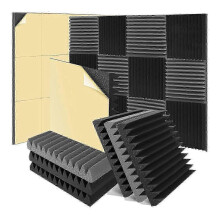 12 Pack 2X12X12Inch Soundproof Wall Panels Self-Adhesive,Wedge Sound Proof Foam Panels for Home Studio Office,Black&Grey Edition 528