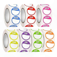 Adhesive Weekday Labels, 7 Rolls of Sticky Stickers for Organization
