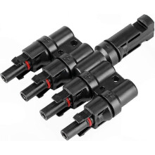 Solar Panel Cable Connectors - 1 Male to 4 Female and 1 Female to 4 Male Adapter Set, T Branch Coupler Pair for Solar Energy Systems