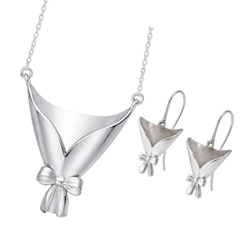 Personalisieren Sie das Blumen-Halsketten-Set mit-Silber 3