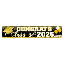 Large Graduation Party Banners Premium Polyester-black gold