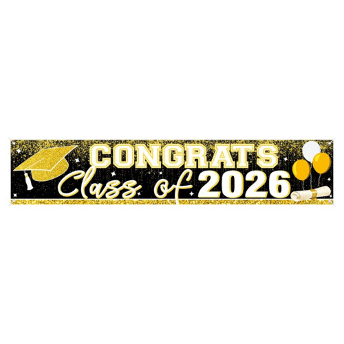 Large Graduation Party Banners Premium Polyester-black gold