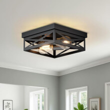 Schwarze Industrie-Deckenleuchte, 25 cm, doppelter quadratischer E27-Spot für Küche, Schlafzimmer, Flur