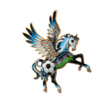 Trendy Flying Horse Lapel Pin With Crystal Details Brooch-Blue