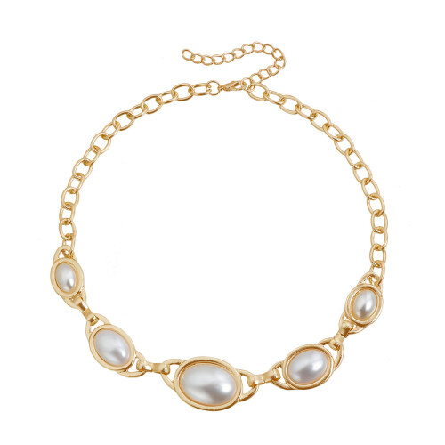 Collier ovale classique d'inspiration antique, léger-blanc nacré