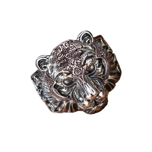 Tigers Face Ring With Adjustable Opening Finger-silver