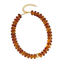 Stijlvolle chokers ketting met veelkleurige acrylkralen-bruin