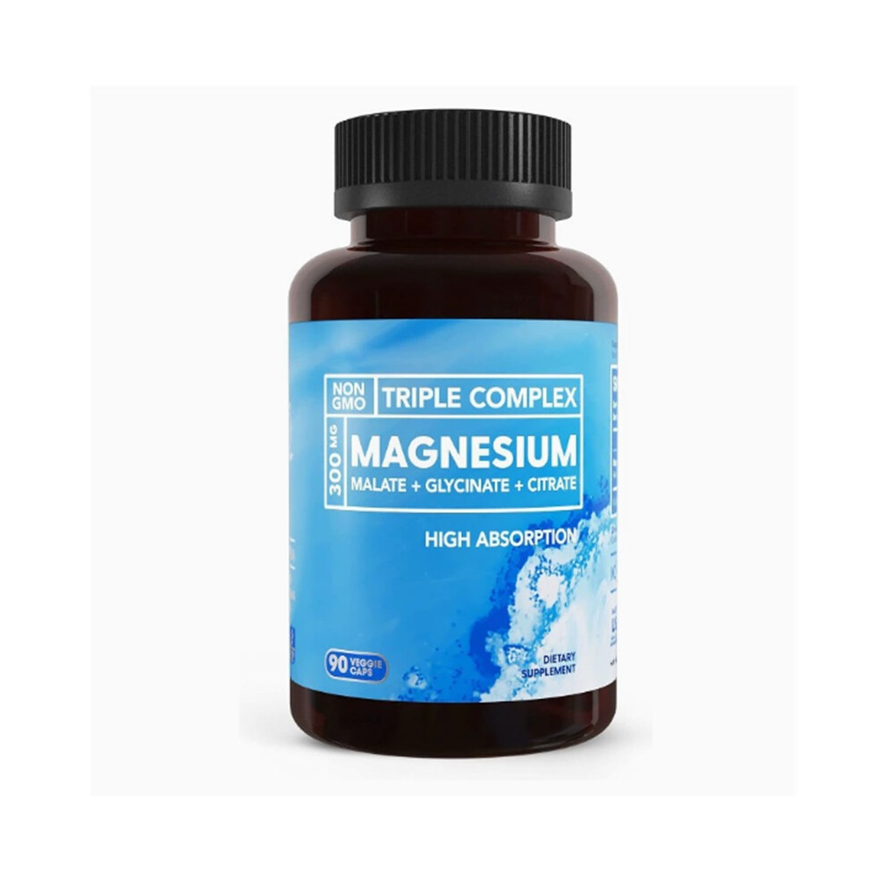 (1Pc) Triple Magnesium Complex 300mg Magnesium Glycinate, Malate & Citrate  High Absorption Chelated Formula Vegan, Non-GMO, Gluten-Free  90 Capsules