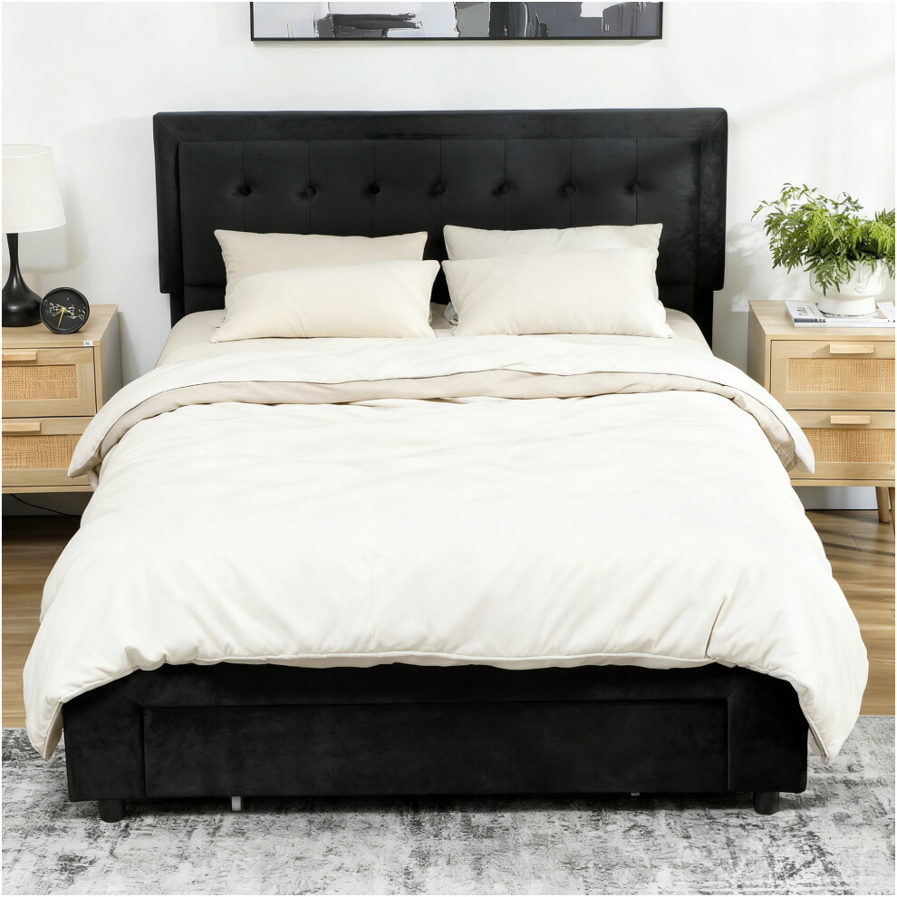 Homcom Pu Leather King Bed Frame With Storage And Adjustable Headboard Black