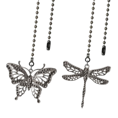 Silver Fan Pull Chain Adorned with Delicate Butterfly Darner for
