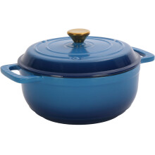 Blue,6QT Cast Iron Enamel Pot Cooking Pot with Gloves