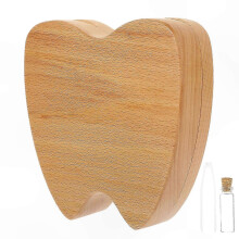 Wooden Baby Tooth Keepsake Box with Magnetic Closure, Light Brown, Unique Design for Kids, 1 Set