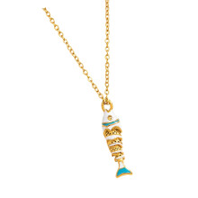 Zarte Halskette mit Fisch-Design, Edelstahlkette,-JDN0312222 WT