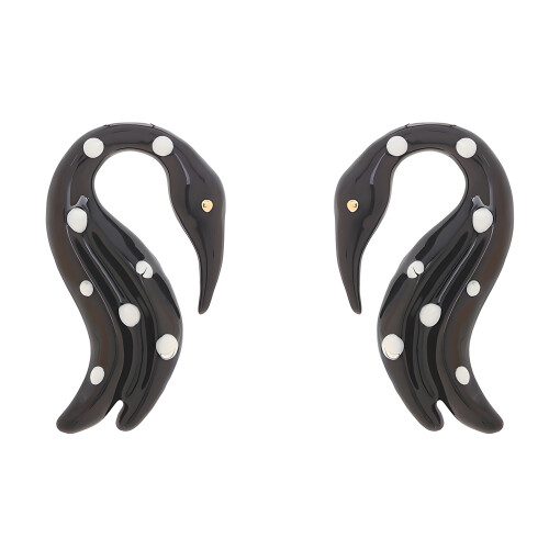 Flamingo Shaped Earrings Eye Catching Spotted-black white dots