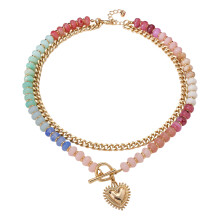 Chic Colorful Beaded Necklace With 14K Gold Plated Heart Pendant