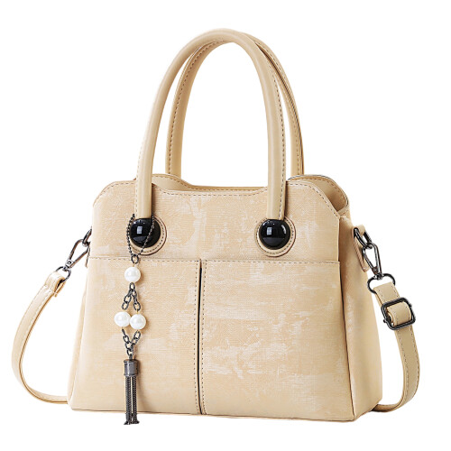 Sophisticated Beaded Handle Bag PU-Khaki (20cm