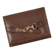 Compact Trifold Wallet For Women PU Coin Purse With-Coffee