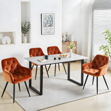 4 Velvet Dining Chairs and Table Set KitchenOrange