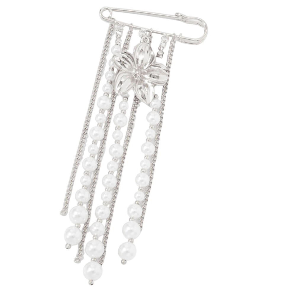 Silver Beautiful Pearls Floral Fringe Brooch Corsage Pin For