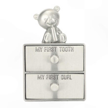 Baby First Tooth Keepsake Box with Cartoon Bear Design, Zinc Alloy Drawer Type Silver Hair and Teeth Storage Box