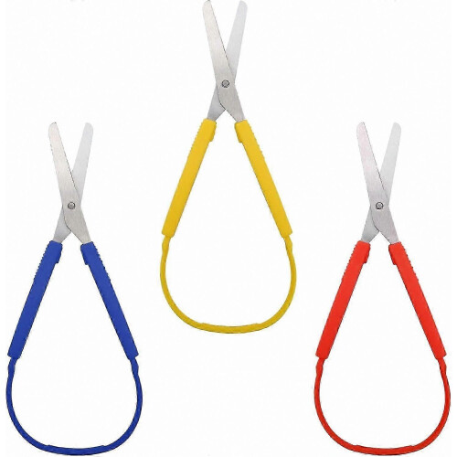 3-Piece Loop Scissors Set, Mini Spring-Loaded Training Scissors with Comfort Grip Handles for Special Needs Users